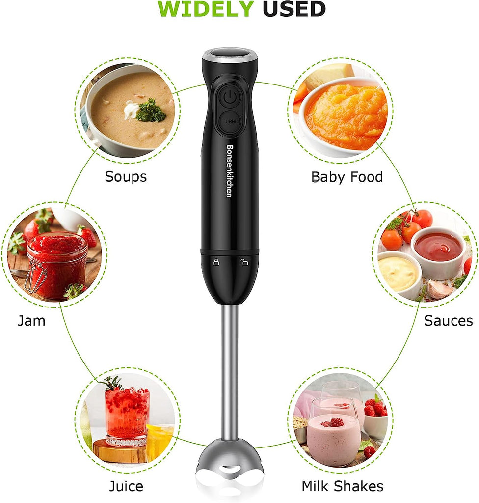 FRESKO Stainless Steel Hand Blender, 1200W Electric Stick Blender with 12  Speed and Turbo Mode, Heavy Duty Copper Motor Immersion Blender,700ml  Beaker