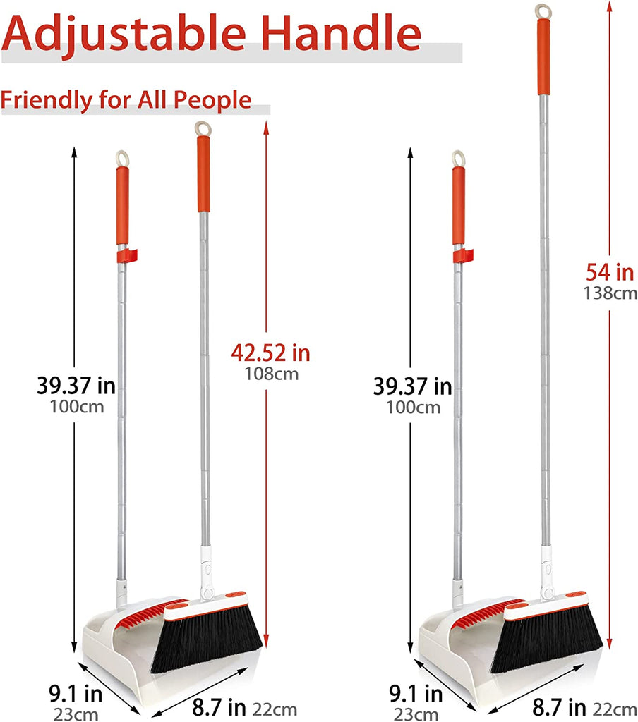 JEHONN Dustpan and Brush Set Long Handled, Tall 180 Degree Rotating Sw