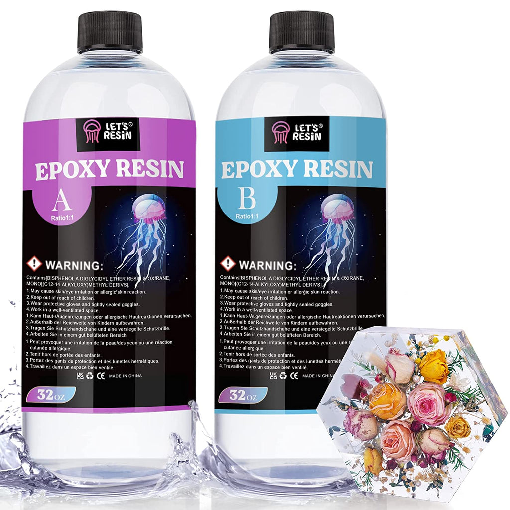 Let's Resin 64oz Crystal Clear Epoxy Resin, 2 Part Bubbles Free Epoxy Resin, Table Top & Bar Top Casting Resin, Clear Epoxy Resin for Art Crafts