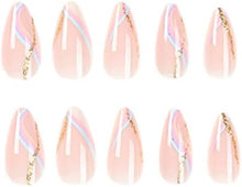 Coffin False Nails Long French Fake Nails Nude Flowers Glitter Press on Nails Ballerina Acrylic Stick on Nails 24pcs for Women and Girls (CWhiteWen)