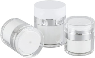 Lurrose 3pcs Airless Cream Jars, Airless Vacuum Pump Cream Container Sample Jars Cosmetics Pump Bottles for Home Travel Makeup