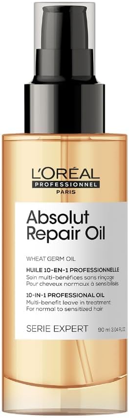 LOral Professionnel 10-in-1 Leave-in Oil, With Protein And Gold Quinoa for Dry And Damaged Hair, Serie Expert Absolut Repair, 90 ml
