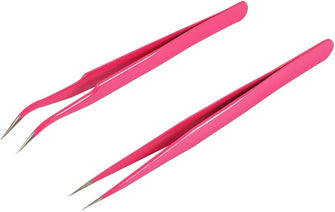 Geviro 2 Pieces Nail Art Tweezers Straight and Curved Tip Tweezers False Eyelash Rhinestone Picker Pointed Tweezers Makeup Tools