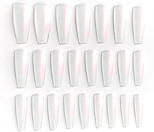 HeyMi Transparent Long False Nails with Glue Stickers, Clear Crystal Shiny Design Coffin Fake Nails, 24PCS Ballerina Acrylic Press On Nails, Full cover Stick On Nail for Women Girls No Glue Included