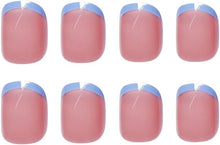 French False Nails, 24 Pcs Blue French Tip Light Purple Press on Nails Short Coffin Fake Nails Full Cover Stick on Nails Acrylic Nails for Women and Girls with Glue Stickers