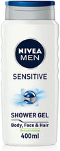 NIVEA MEN Sensitive Shower Gel Pack of 6 (6 x 400ml), Alcohol-Free Sensitive Skin Shower Gel, Gentle Shower Gel for Men, Shower Gel for Irritated Skin