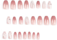 Clataly 24 PCS Lovely Rabbit Coffin Fake Nail Pink Gradual Flash Press on Nails Medium Long Ballet Artificial False Nails for Women Girls (C)