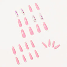 PinkButterflyFalseNail24PCSExtraLongGlossyCoffinBallerinaPressonNailFullCoverArtificialNailTipsforWomenandTeenGirls