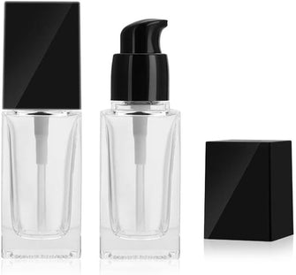 2Pcs 20ml/0.7oz Empty Square Glass Pump Bottles Lotion Dispenser with Black Lid Makeup Foundation Bottle Travel Cosmetic Containers for Cream Liquids