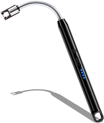 Electric Candle Lighter Long Reach Rechargeable USB C Lighter Electronic Arc Plasma Lighter with Long Flexible Neck for Candles, BBQ, Camping, Grill-(Black)
