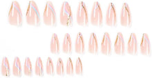 Coffin False Nails Long French Fake Nails Nude Flowers Glitter Press on Nails Ballerina Acrylic Stick on Nails 24pcs for Women and Girls (CWhiteWen)