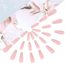 Brishow Coffin False Nails Pink Long Fake Nails French Glitter Press on Nails Ballerina Acrylic Stick on Nails 24pcs for Women and Girls (a)