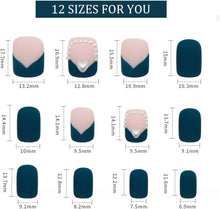 Matte Green Short Press on Nails Square Pearl False Nails Full Cover Heart Stick on Nails for Dating or Daily Wear 24PCS