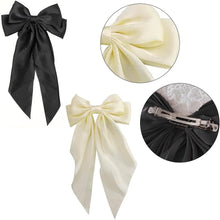 2 Pcs Solid Color Bowknot Hairpin Big Bow Hair Clips Bows Girls Hair Clips French Barrette with Long Silky Satin Tail for Women Girls