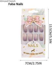 Generse Almond Glossy False Nails Long Pink Ballerina Press on Nail Purple Gradient Acrylic Art Full Cover Fake Nail for Women and Girls(24 Pcs)