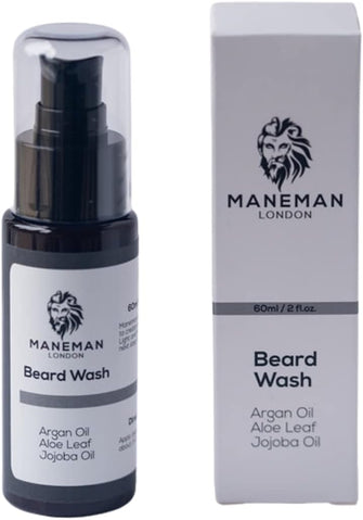 Maneman London Beard Wash  Moisturises, Cleans and Conditions Beard Natural and organic  Argan, Jojoba & Aloe Vera oil Vitamin e  Mens Gift (60mL)