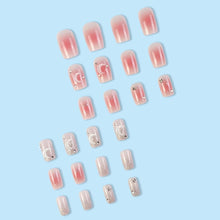 Moon Press on Nails 24 PCS Pink Glossy Fake Nails Rhinestones Fake Nails Glitter Fake Nails Medium Length Fake Nails Square Fake Nails Full cover Fake Nails for Women and Girls Nail Art