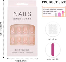 Handcess Square French False Nails Medium White Pink Press on Nails Wavy Lines Acrylic Fake Nails Coffin Stick on Nail 24Pcs for Women and Girls