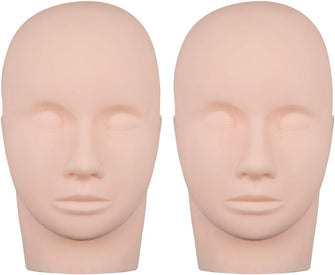 Lawei 2-Pack Practice Training Head Rubber Cosmetology Mannequin Doll Face Head For Eyelashes Makeup Massage Practice