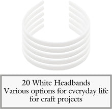 20 Pack White Plain Blank 1CM Slim Thin Hard plastic Headband Hairband Elastic Hair Hoop Holder Clasp Tiara Crown Headpiece Crafting DIY Accessories for Women Girl