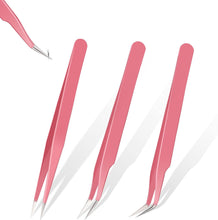 3 Pieces Pink Eyelash Extension Tweezers Set Stainless Steel Straight and Curved Tip Tweezers Metal Eyelash Tweezers False Lash Application Tool for Eyelash Extensions Individual Women Girls