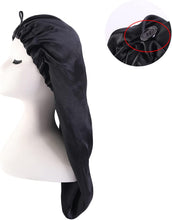 LARDROK Long Satin Sleep Cap for Women,Large Satin Bonnet,Silk Hair Bonnet with Button for Long Curly HairBlack