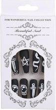 Neckon 24Pcs Coffin Press on Nails Black Star and Moon Fake Nails Long Snake False Nails Matte Acrylic Nail for Women and Girls