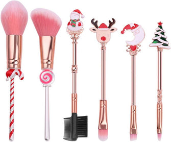 Lurrose 7pcs Christmas Makeup Brush Set Professional Cute Makeup Blush Concealer Eye Shadow Cosmetics Brushes for Woman Xmas Party Gift