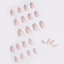 24pcs French Tip False Nails White & Glitter Silver Edge Short Press on/ Stick on nails Removable Glue-on Fake Nails Acrylic Full Cover Nails Women Girls Nail Art Accessories