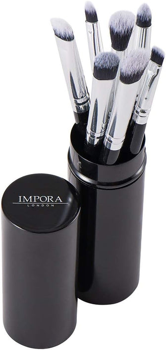 Eye Makeup Brush Set by Impora London. Includes - Eyeshadow Brushes, Blending Brush, Pencil Brush, Eyeliner Brush & more [7 Brushes + Metal Case]. Perfect for Travel