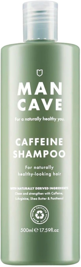 ManCave Caffeine Shampoo 500ml for Men, Support and Encourage Healthy Hair Growth with Caffeine, Panthenol and Vitamin E, Natural Formulation, Sulphate Free, Vegan Friendly, Made in England.