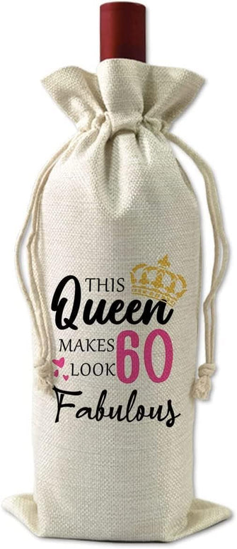 60th Birthday Gifts for Women - Decorative Wine Bag Birthday Gift with Witty Quote - Cute Female Gifts For Women Turning 60 - Best Friend Birthday Gifts, Wife, Mom, Coworker, Sister Birthday Gifts