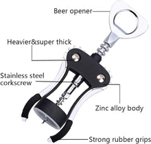 Foho Corkscrew Wine Bottle Opener with Bottle Stopper, Waiters Multifunctional Metal Wing Corkscrew for Wine Beer Cap Bottles Opener Remover
