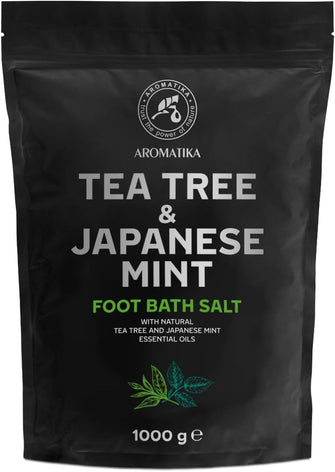 Foot Bath Salt with Tea Tree and Japanese Mint Essential Oils - 1kg /1000g - Natural Sea Salt Foot Bath - Foot & Nail Soak - Pedicure Foot Soak - Foot Care - Foot Odor - Aromatherapy Bath Salts