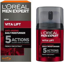 L'Oral Men Expert Vita Lift, 5 Anti Ageing Actions, Pro-Retinol & Peppermint, Moisturiser, 50 ml