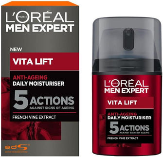 L'Oral Men Expert Vita Lift, 5 Anti Ageing Actions, Pro-Retinol & Peppermint, Moisturiser, 50 ml