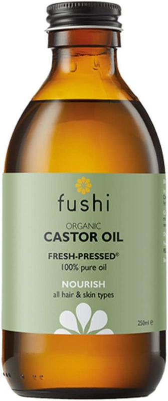 Fushi Organic Castor Oil 250ml 100% Pure Cold & Fresh-Pressed For Dry Skin & Hair Growth, Eyelashes & Eyebrows Hexane Free Natural Castor Oil Food-grade Sustainably Sourced