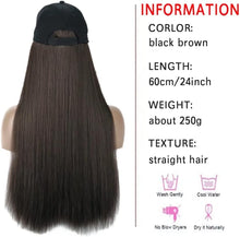 iLUU Baseball Cap With Synthetic Hair Natural Hair Extensions With Attached Black Hat With 24inch Long Straight Smooth Hair Extensions For Women Daily Party Use - Black Brown 60cm Hairpiece