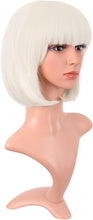 MapofBeauty 12 Inch /30 cm Fashion Lady Short Straight Synthetic Flat Bangs Bob Wig (Platinum Blonde)