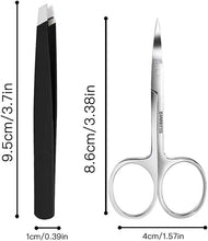 Ithyes Complete Tweezer Set 2 PCS Slant Tip Tweezer Stainless Steel Tweezers Eyebrow Trimmer Scissor for Shape Precision Ingrown Hair Nose Hair Blackhead Tick Remover,Black