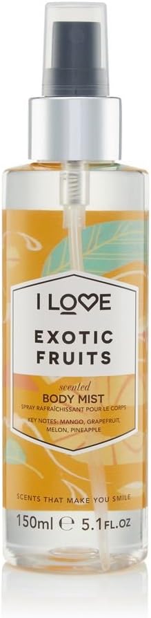 I Love Exotic Fruits Scented Body Mist, Formulated With Natural Fruit Extracts Which Offer a Burst of Fragrance, FastDrying Refreshment Throughout the Day, VeganFriendly 150ml