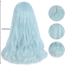 Mcoser Long Wavy Green Wigs with Bangs Long Wavy Curly Wigs for Women Synthetic Hair Heat Resistant Fiber Wig Harajuku Style Cosplay Wig Costume Party Halloween Daily Use (Light Green)