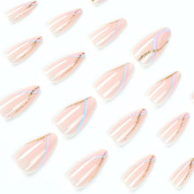 Coffin False Nails Long French Fake Nails Nude Flowers Glitter Press on Nails Ballerina Acrylic Stick on Nails 24pcs for Women and Girls (CWhiteWen)