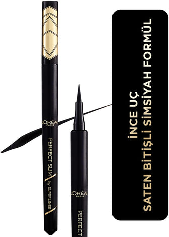 L'Oral Paris Eyeliner with precise felt tip for the perfect eyeliner and irresistible eye make-up, super liner, perfect slim, no. 1 intense black, pack of 1