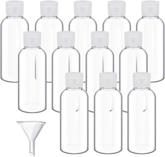 DECARETA 12 Pack Plastic Travel Bottle 50 ml Clear Holiday Bottle with 1pcs Funnel Toiletries Liquid Containers for Airport,Office,Camping