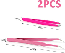 2-Piece Eyebrow and Eyelash Tweezers Set, Stainless Steel Angled Eyelash Clips + Elbow Eyelash Clips, for Removing Broken Hair, Brows, Facial or Ingrown Hair, Professional Makeup Tool (Pink)