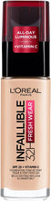 L'Oral Paris Infallible 32H Fresh Wear Foundation, Full-coverage, Longwear, Weightless Smooth Finish, Water-proof and Transfer-proof, with Vitamin C + SPF 25, 20 Ivory