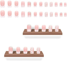 24Pcs French False Nails White Tip - Medium Square Fake Nails French Tip Press on Nails, Pink Full Cover False Nails with Rhinestones & Flowers Designs for Women Girls (Flower Design)