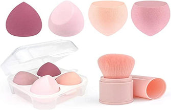 Face Makeup Sponge, 4 and 1 Piece Professional Sponges and Contour Brush, Dry and Wet Use, No Latex Facial Makeup Sponges, Suitable for Lotion, Foundation, Concealer, Blush