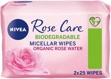 NIVEA Biodegradable Rose Care Cleansing Wipes (50 sheets), Biodegradable Wipes Made with 100% Renewable Plant Fibres, Makeup Wipes with Organic Rose Water